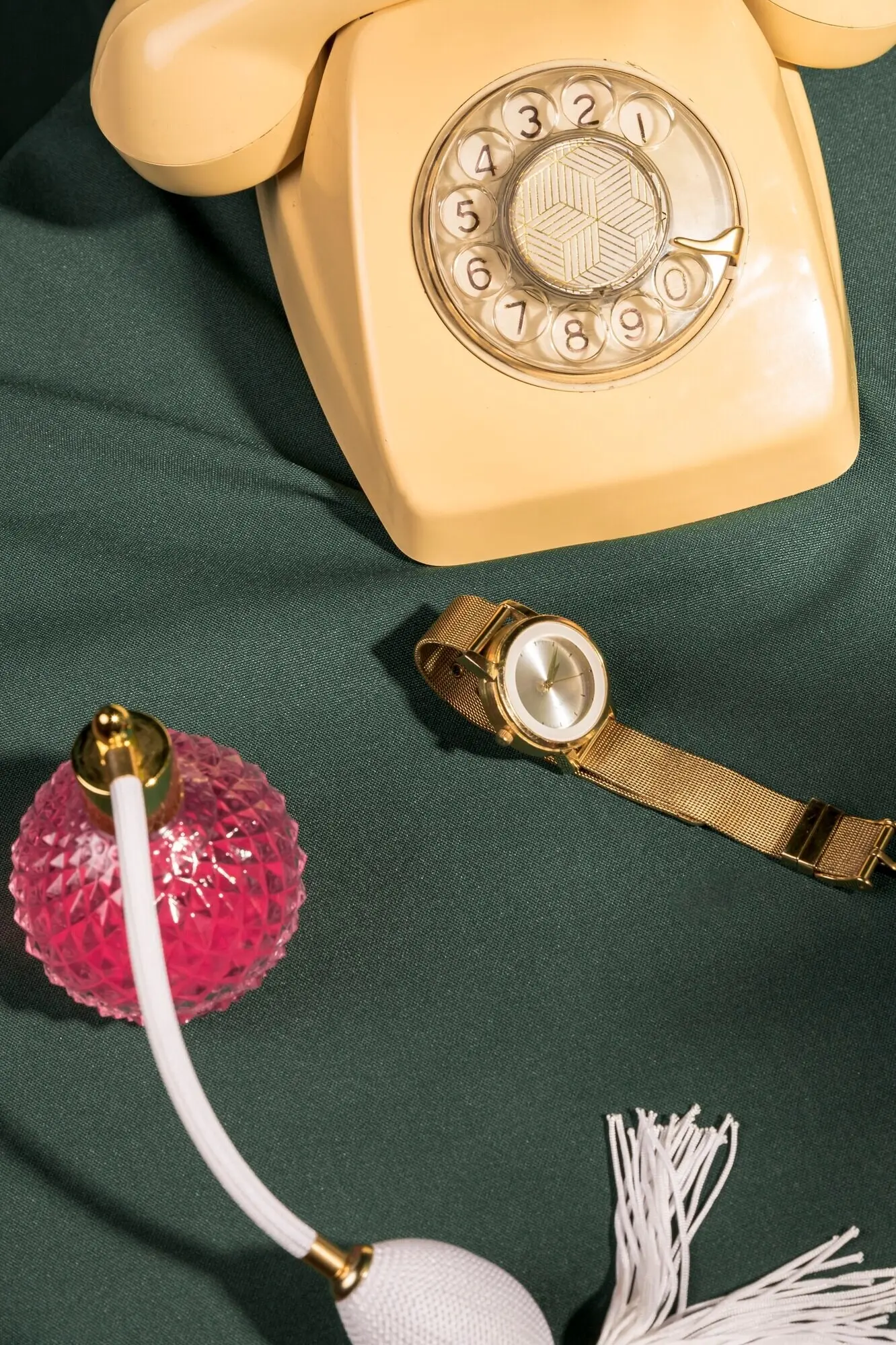 Overhead view of a vintage girly arrangement